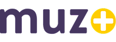 Logo Muzo+ Officiel : Texte Violet et Icône Jaune Distinctive Logo muzo+ avec texte violet et un signe plus blanc dans un cercle jaune vif. Design moderne et épuré sur fond noir.